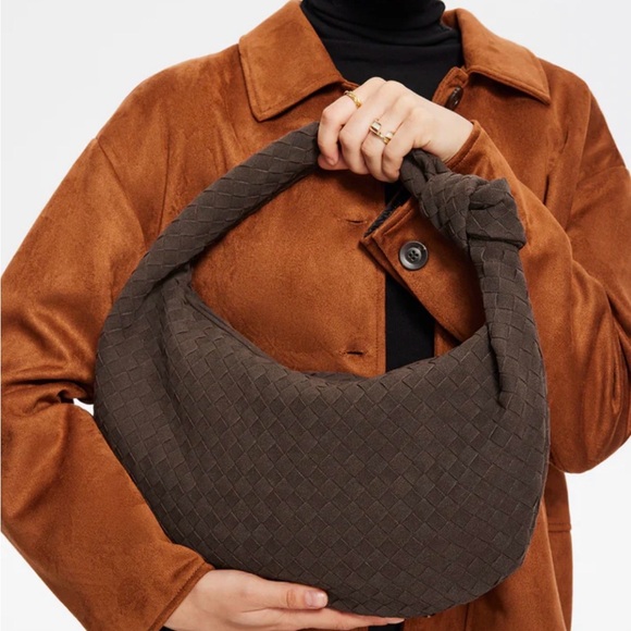 Commense Woven Brown Hobo Shoulder Bag • Knot Handle - Picture 4 of 10